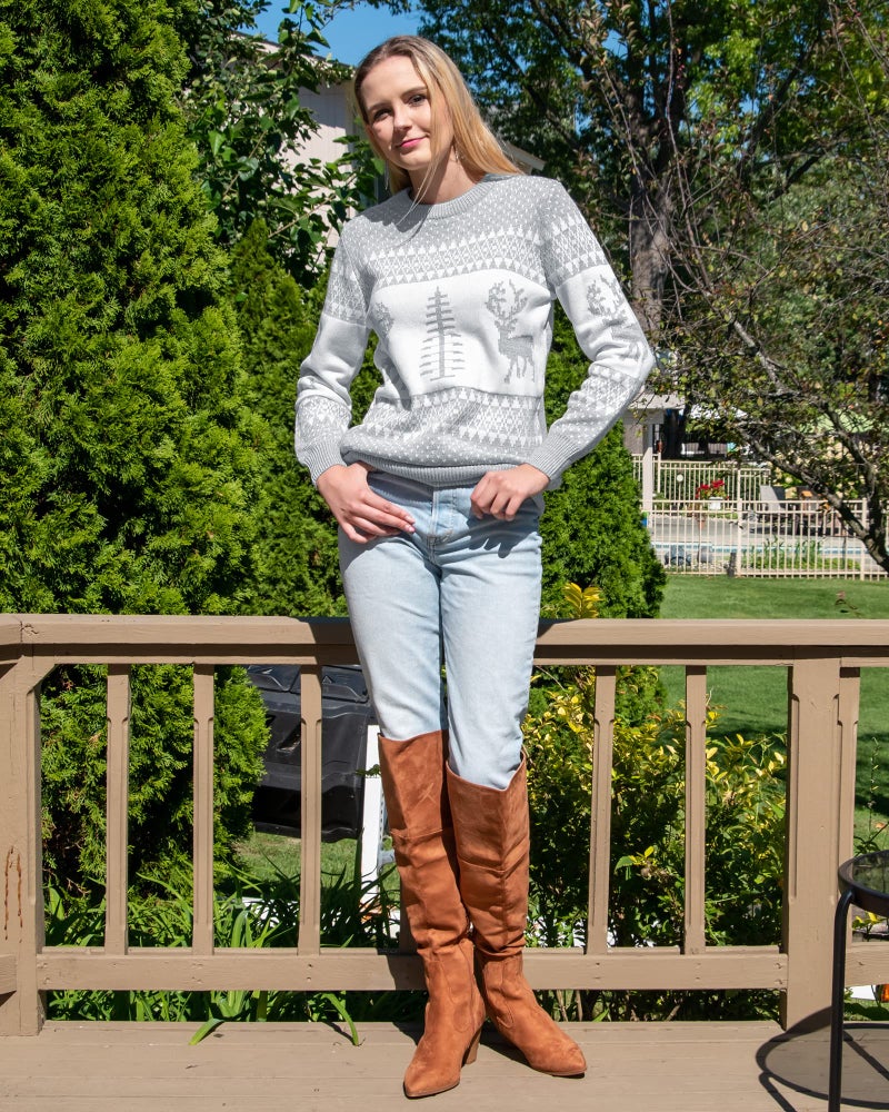 LookbookStore Women's Grey Long Sleeves Ugly Christmas Tree Reindeer Winter Holiday Knit Sweater Pullover Size XL 16 18 - Image 5